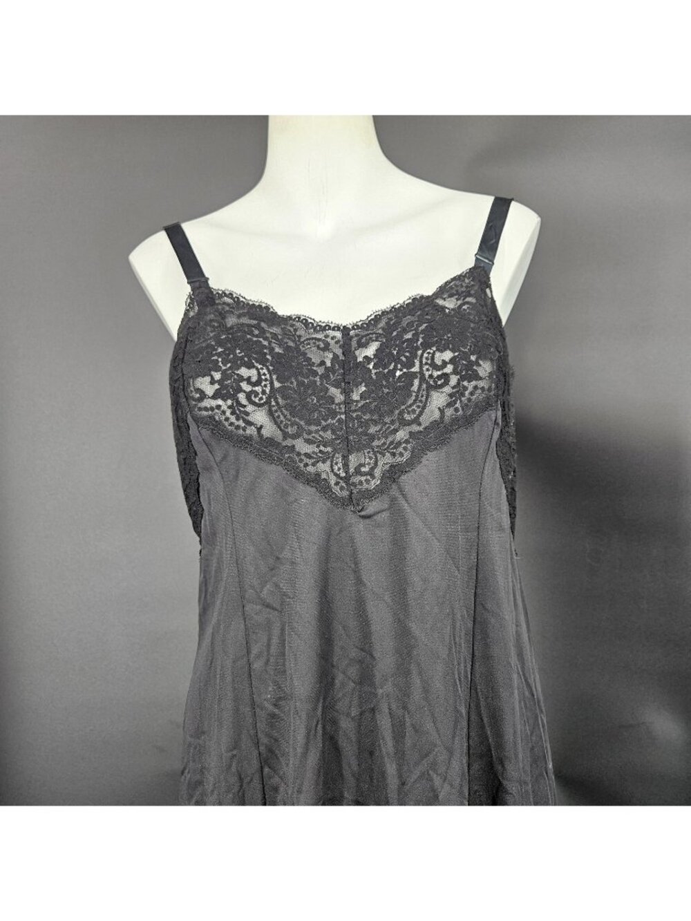 Vintage Wonder Maid Slip Dress Womens 40 Black Nylon Lace Lingerie Romantic